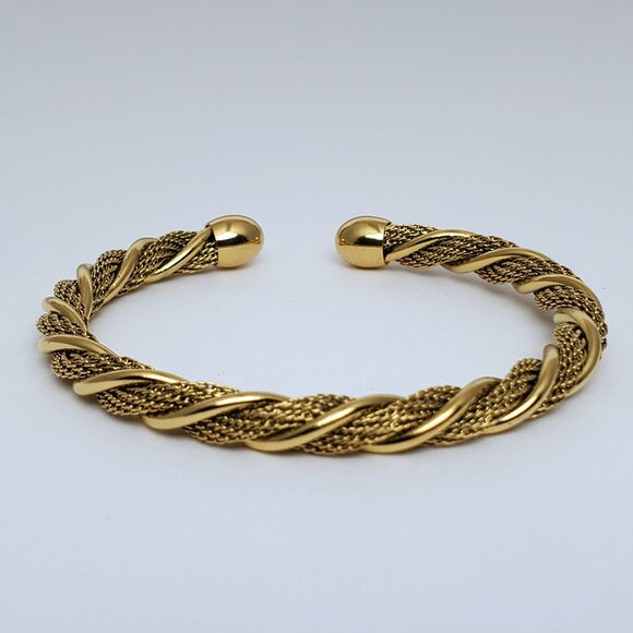 14K Gold Womens Etched Bangle Cuff Bracelet New Braided 14 Karat Silver Jewelry